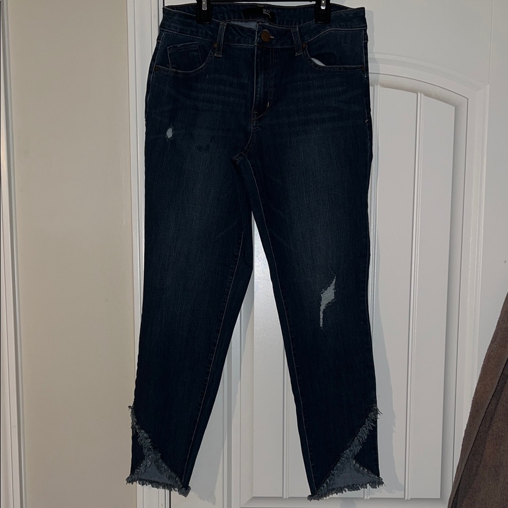 1822 Denim Dark Blue Distressed Ankle Jeans